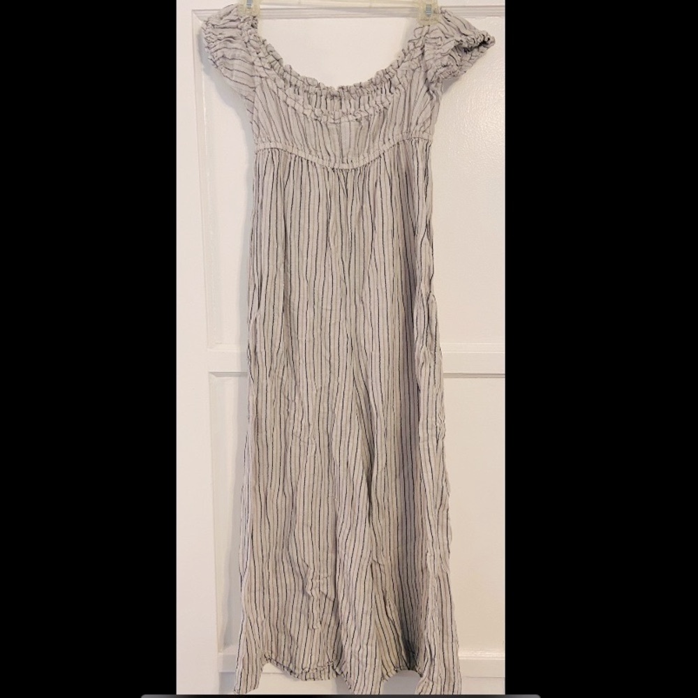 Free People Grey Stripped Linen Cotton Romper/Jumpsuit